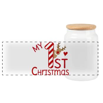 My first Christmas - Panorama Keksdose mit Holzdeckel - Weiß - Vorne