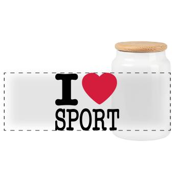 I love sports - Panoramic Cookie Jar with Wooden Lid - white - Front