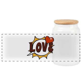Love pop art speech bubble - Panoramic Cookie Jar with Wooden Lid - white - Front