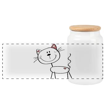 Kleine Katze mit Herzchen - Strichmännchen Comic - Panorama Keksdose mit Holzdeckel - Weiß - Vorne
