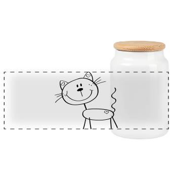 Lustige Strichmännchen Katze - Comic - Katzen - Panorama Keksdose mit Holzdeckel - Weiß - Vorne