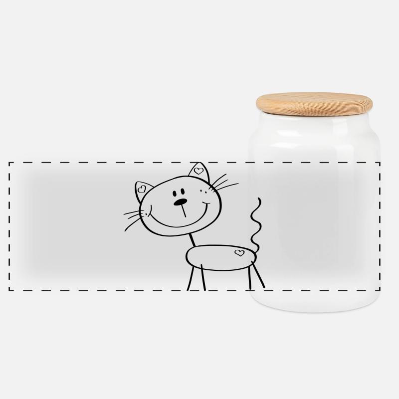 Lustige Strichmännchen Katze - Comic - Katzen - Panorama Keksdose mit Holzdeckel - Weiß