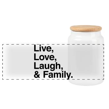 live love laugh and family - Panoramic Cookie Jar with Wooden Lid - white - Front