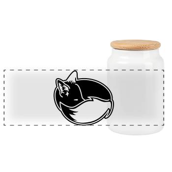 Fuchs eingekuschelt – Kawaii Fox Cartoon Design - Panorama Keksdose mit Holzdeckel - Weiß - Vorne