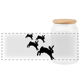 Jumping rabbits - Panoramic Cookie Jar with Wooden Lid - white - Front