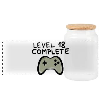 Level 18 completed 18th birthday - Panoramic Cookie Jar with Wooden Lid - white - Front
