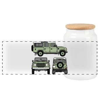 Defender 110 - Seiten - Panorama Keksdose mit Holzdeckel - Weiß - Vorne
