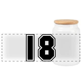 Number 18 College Style Sport Design - Panoramic Cookie Jar with Wooden Lid - white - Front