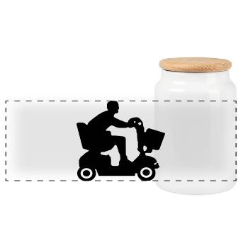 Image de personnes handicapées en scooter de mobilité # - Boîte à biscuits avec couvercle en bois - blanc - Devant