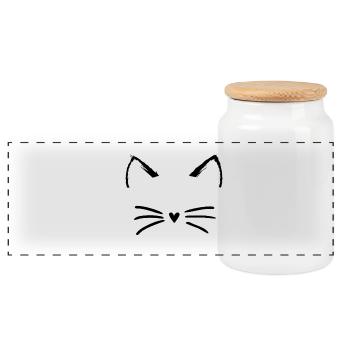 funny cat - Panoramic Cookie Jar with Wooden Lid - white - Front