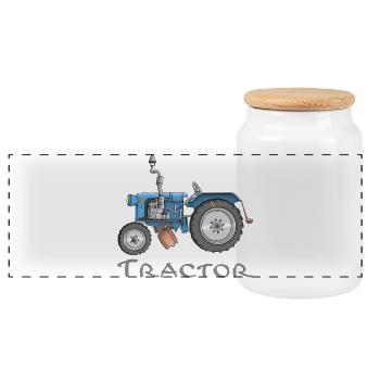 Lustiger Traktor Comic Cartoon Kinder - Panorama Keksdose mit Holzdeckel - Weiß - Vorne