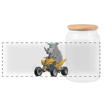 Lustiges Nashorn - Quad - Panorama Keksdose mit Holzdeckel - Weiß - Vorne