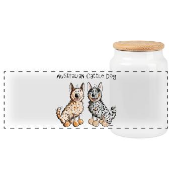 Deux Bouvier Australien - Australian Cattle Dog - Boîte à biscuits avec couvercle en bois - blanc - Devant