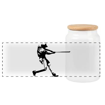 Baseball design - Panoramic Cookie Jar with Wooden Lid - white - Front