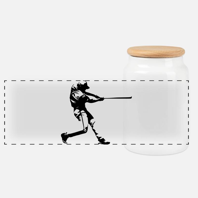 Baseball - Baseballspieler - Panorama Keksdose mit Holzdeckel - Weiß