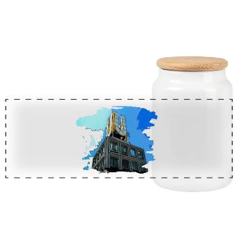 Ville de la tour U de Dortmund - Boîte à biscuits avec couvercle en bois - blanc - Devant