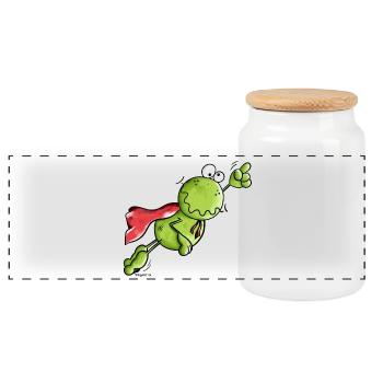 Superhero Frog - Panoramic Cookie Jar with Wooden Lid - white - Front