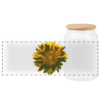 sunflower - Panoramic Cookie Jar with Wooden Lid - white - Front
