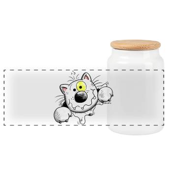 Crazy Cat - Boîte à biscuits avec couvercle en bois - blanc - Devant