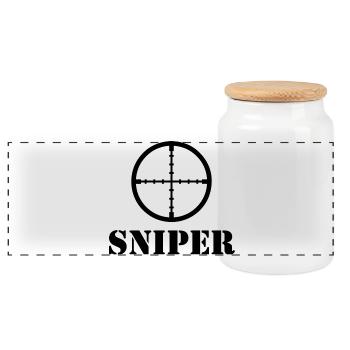 sniper t shirt design Scharfschuetze sniper - Panoramic Cookie Jar with Wooden Lid - white - Front