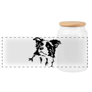 Tête de border collie - Boîte à biscuits avec couvercle en bois - blanc - Devant