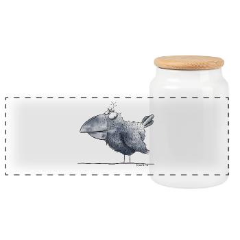 Kleiner Rabe I Krähe I Vogel Comic - Panorama Keksdose mit Holzdeckel - Weiß - Vorne