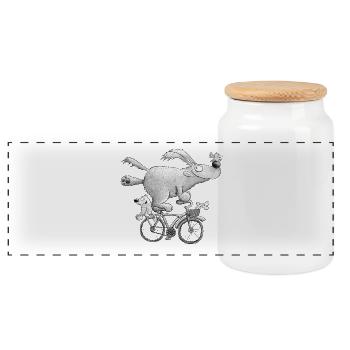 Funny dog on bike cartoon cyclist - Panoramic Cookie Jar with Wooden Lid - white - Front