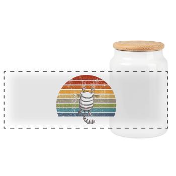 Hängende Katze I Vintage Katzen Comic Retro Motiv - Panorama Keksdose mit Holzdeckel - Weiß - Vorne