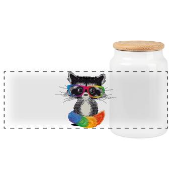 Raton laveur avec des lunettes en couleurs arc-en-ciel - Boîte à biscuits avec couvercle en bois - blanc - Devant
