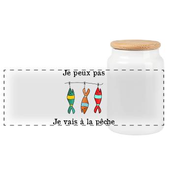 JE PEUX PAS. PÊCHE. PÊCHEUR. RETRAITE. SARDINE - Boîte à biscuits avec couvercle en bois - blanc - Devant
