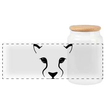 Big cat gaze – elegance with bite - Panoramic Cookie Jar with Wooden Lid - white - Front