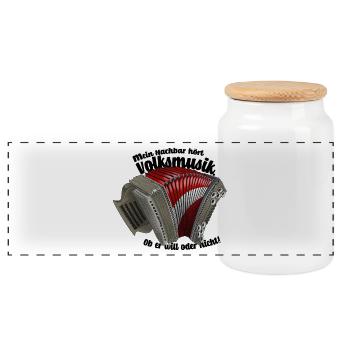 Mein Nachbar hört Volksmusik / Dunkel | ZiachON! - Panorama Keksdose mit Holzdeckel - Weiß - Vorne