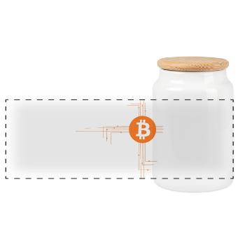 Bitcoin - Panorama Keksdose mit Holzdeckel - Weiß - Vorne