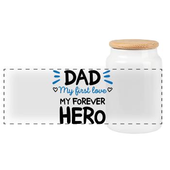Dad My first love My forever hero Geschenk Papa - Panorama Keksdose mit Holzdeckel - Weiß - Vorne