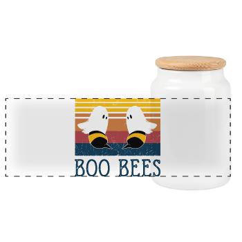 Boo Bees Ghost Bees Funny Design - Panoramic Cookie Jar with Wooden Lid - white - Front