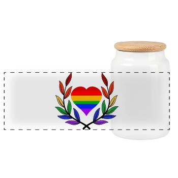 Laurel Wreath Gay Pride Heart Rainbow Flag LGBT - Panoramic Cookie Jar with Wooden Lid - white - Front