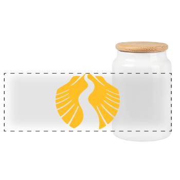Way of St. James shell | Pilgrim's mussel Camino Santiago - Panoramic Cookie Jar with Wooden Lid - white - Front