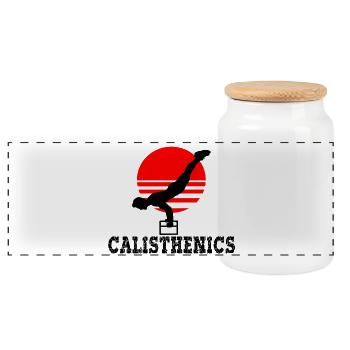 Calisthenics - Panoramic Cookie Jar with Wooden Lid - white - Front