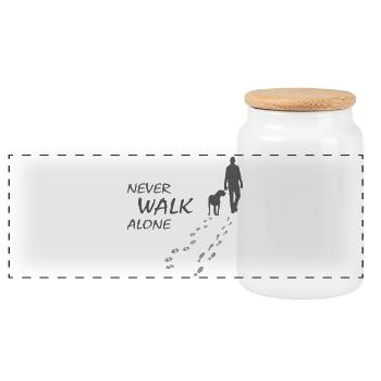 Hund - NEVER WALK ALONE Gassi - Panorama Keksdose mit Holzdeckel - Weiß - Vorne