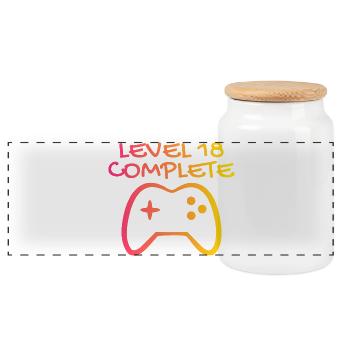 18 ans - Niveau 18 Complete - Gamer 18 ans - Boîte à biscuits avec couvercle en bois - blanc - Devant