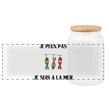 JE PEUX PAS. MER. VACANCES. VOYAGE. ETE. SOLEIL - Boîte à biscuits avec couvercle en bois - blanc - Devant