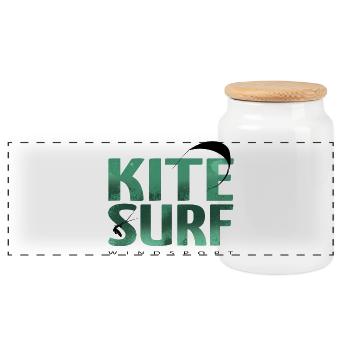 KITESURF 2021 green - Panoramic Cookie Jar with Wooden Lid - white - Front