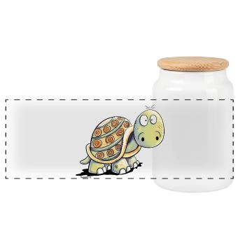 Süße Schildkröten - Schildkröte - Panorama Keksdose mit Holzdeckel - Weiß - Vorne