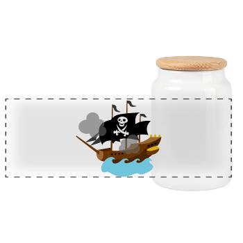 Piratenschiff im Meer - Panorama Keksdose mit Holzdeckel - Weiß - Vorne
