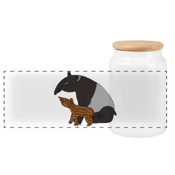 Tapir Famille Mère Enfant Bébé Cadeau - Boîte à biscuits avec couvercle en bois - blanc - Devant