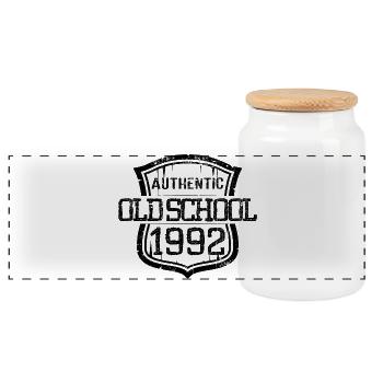 Authentic old school 1992 - Panoramic Cookie Jar with Wooden Lid - white - Front