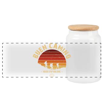 Buen Camino de Santiago Vintage Badge - Panoramic Cookie Jar with Wooden Lid - white - Front