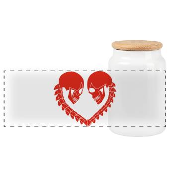 Red Skull Heart - Panoramic Cookie Jar with Wooden Lid - white - Front