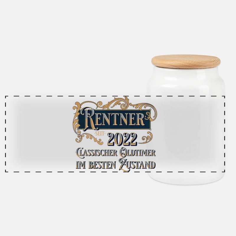 Rentner 2022 Oldtimer - Panorama Keksdose mit Holzdeckel - Weiß