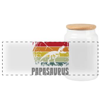 Papasaurus Dad Dinosaur Father's Day Men's Day - Panoramic Cookie Jar with Wooden Lid - white - Front